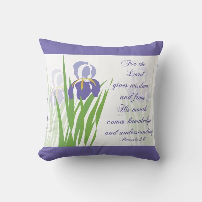 Purple Bearded Iris with Scripture verse Proverbs Throw Pillow (Front)