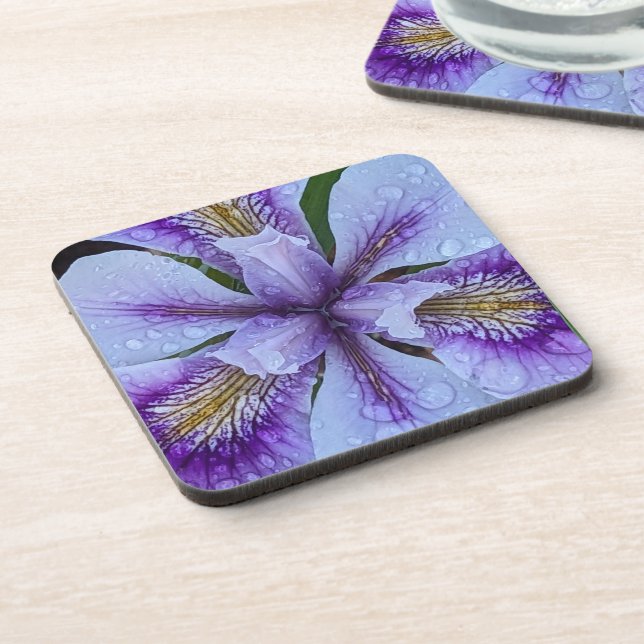  Purple Beardless Iris Floral Beverage Coaster (Left Side)
