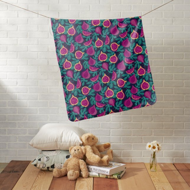 purple beautiful fig pattern blue baby blanket (In Situ)