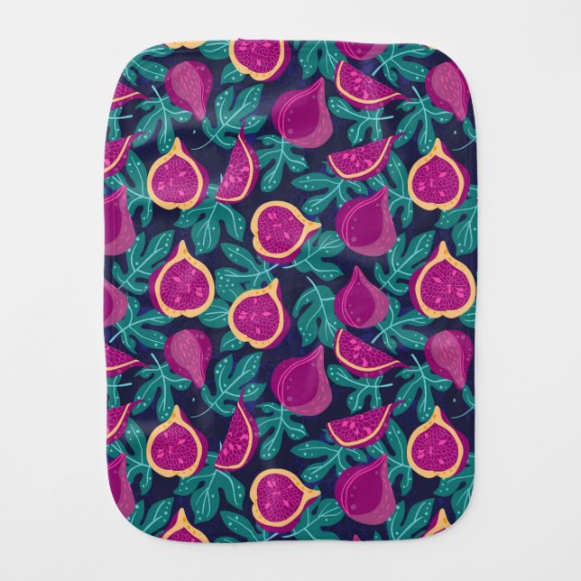 purple beautiful fig pattern blue baby burp cloth (Front)