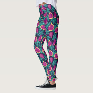 purple beautiful fig pattern blue leggings