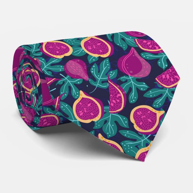 purple beautiful fig pattern blue neck tie (Rolled)