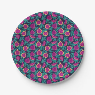 purple beautiful fig pattern blue paper plates