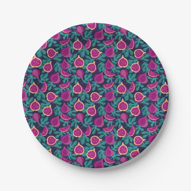 purple beautiful fig pattern blue paper plates (Front)
