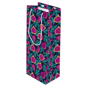 purple beautiful fig pattern blue wine gift bag