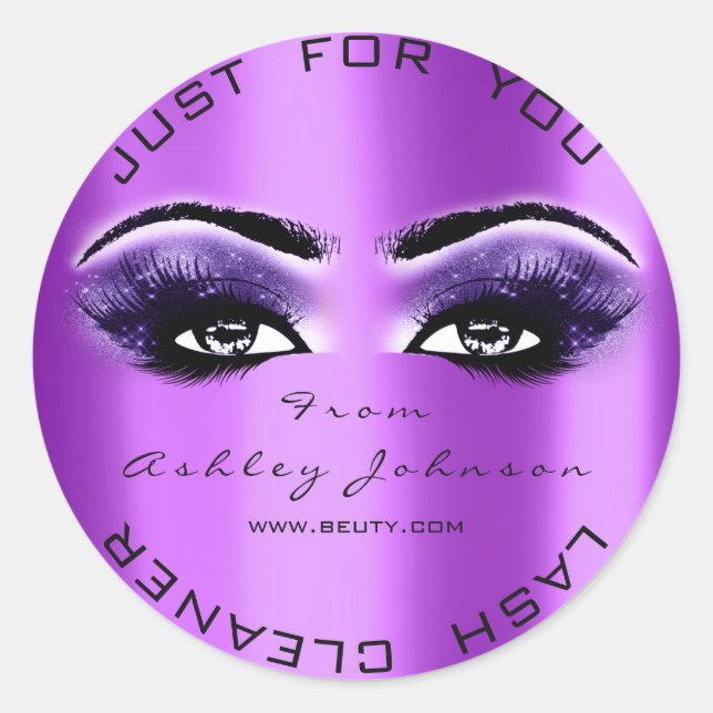 Purple Beauty Glitter Lashes Makeup Artist Cleaner Classic Round Sticker (Front)