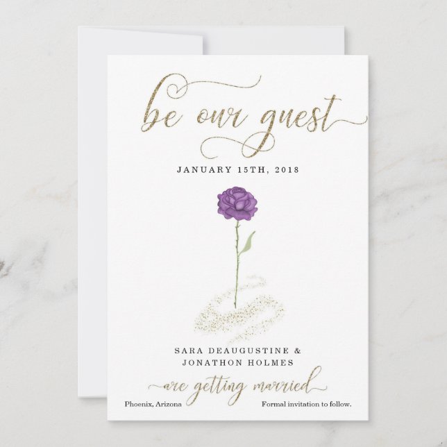Purple Beauty & the Beast Save the Date Invitation (Front)