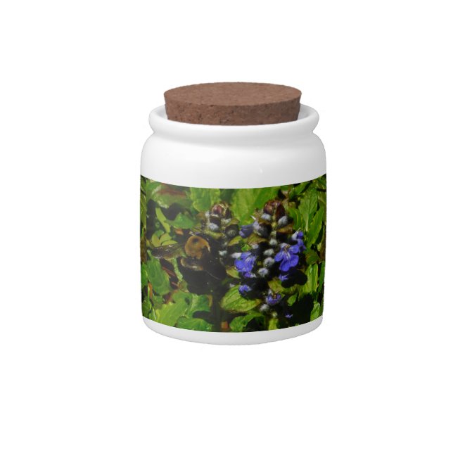 Purple Bee Balm and Bumble Bee Candy Jar (Front)