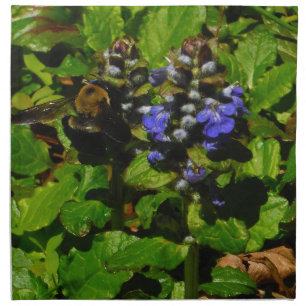 Purple Bee Balm and Bumble Bee Napkin