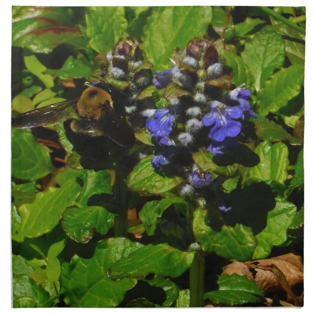 Purple Bee Balm and Bumble Bee Napkin (Front)