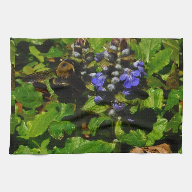 Purple Bee Balm and Bumble Bee Towel (Horizontal)