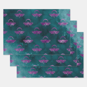 Purple Bees on Teal Wrapping Paper Sheets