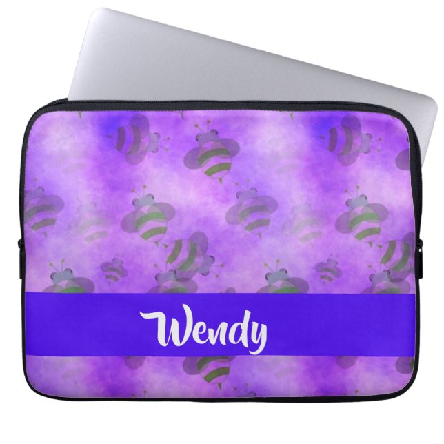 Purple bees patterned laptop sleeve (Front)