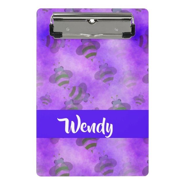 Purple bees patterned mini clipboard (Front)
