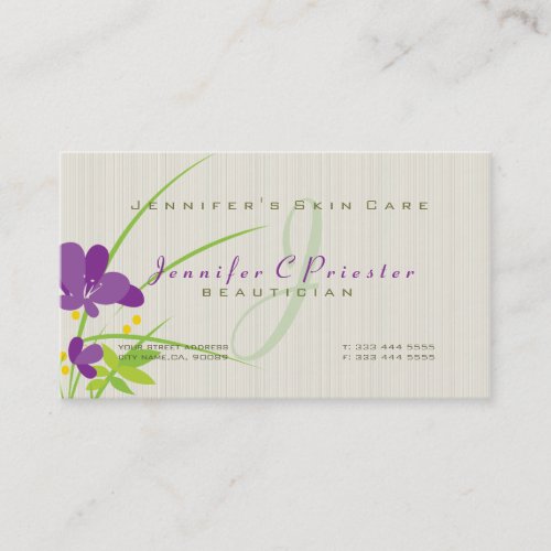 Purple Beige And Green Flower Illustration Business Card