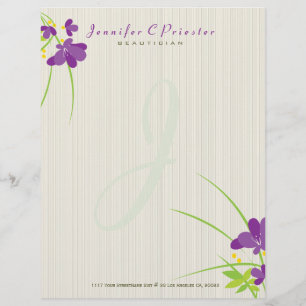Purple Beige And Green Flower Illustration Letterhead