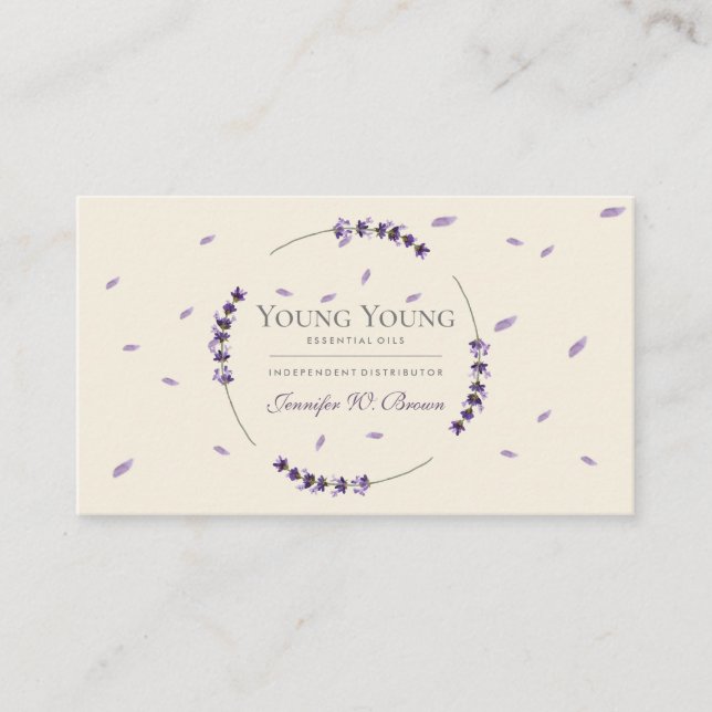 Purple beige Lavender Circle Frame Essential Oils Business Card (Front)