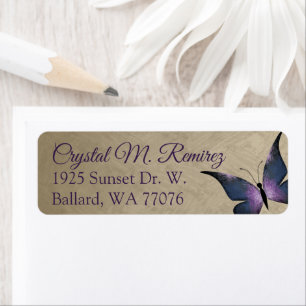Purple, Beige Vintage Butterfly Address Labels