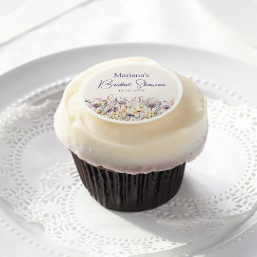 Purple Beige Wildflowers Floral Bridal Shower Edible Frosting Rounds