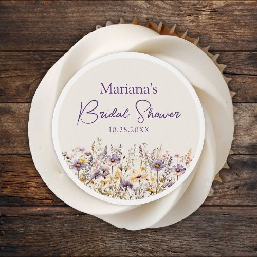 Purple Beige Wildflowers Floral Bridal Shower Edible Frosting Rounds