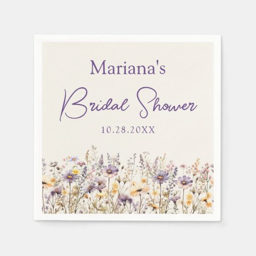 Purple Beige Wildflowers Floral Bridal Shower Napkins