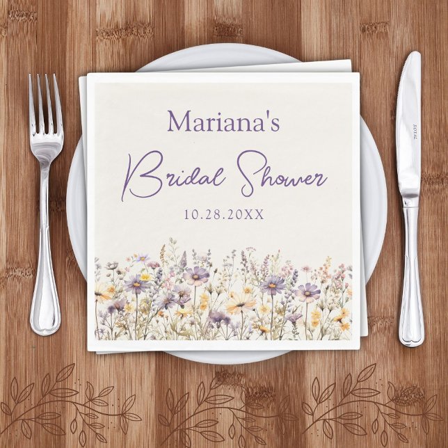 Purple Beige Wildflowers Floral Bridal Shower Napkins (Creator Uploaded)