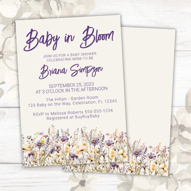 Purple Beige Wildflowers Neutral Baby Shower Invitation (Creator Uploaded)