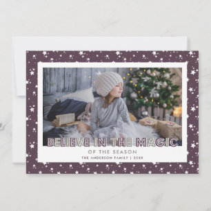 Purple Believe In the Magic Stars Photo Holiday Card