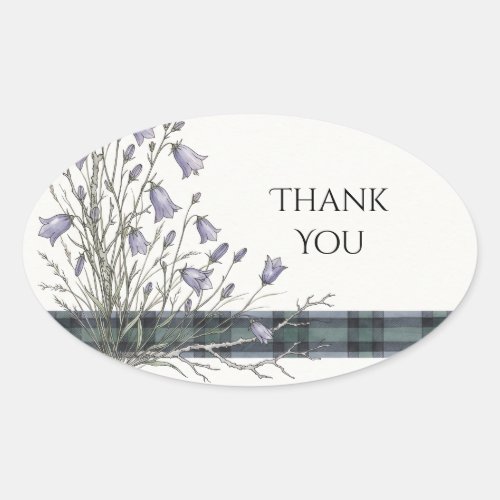 Purple Bellflower Green Tartan Wedding Sticker