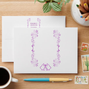 Purple Bells Scrollwork Design Wedding Envelope