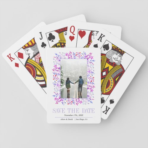 Purple berries leaves border Save the Date Playing Cards