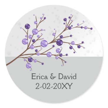 purple berries  winter wedding favor stickers
