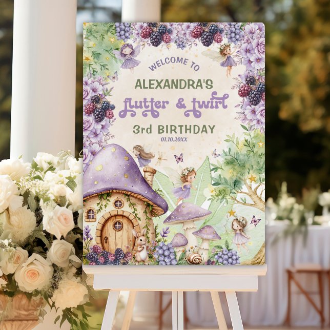 Purple Berry Fairy 3rd Birthday Welcome Foam Board (Creator Uploaded)