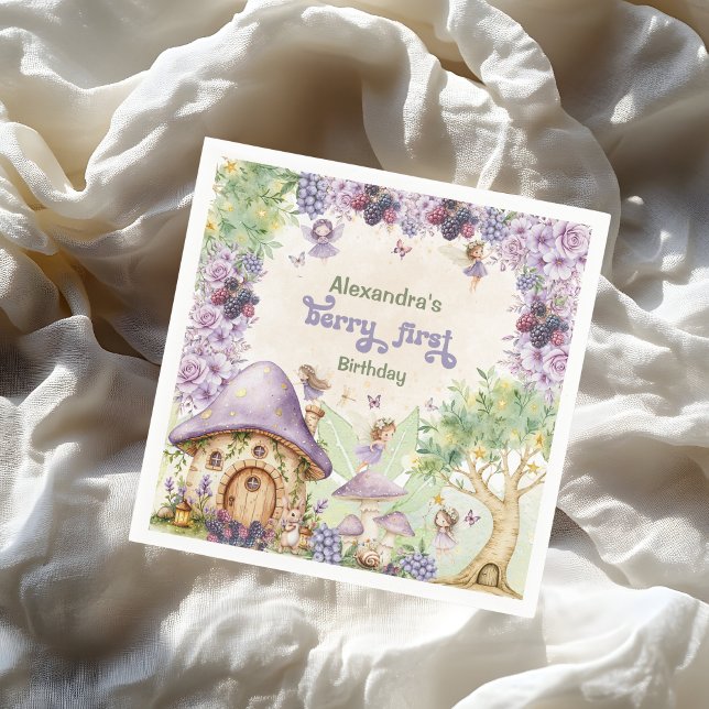 Purple Berry First Fairy First Birthday Napkins (Creator Uploaded)