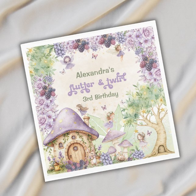 Purple Berry Flutter & Twirl Fairy 3rd Birthday Napkins (Creator Uploaded)