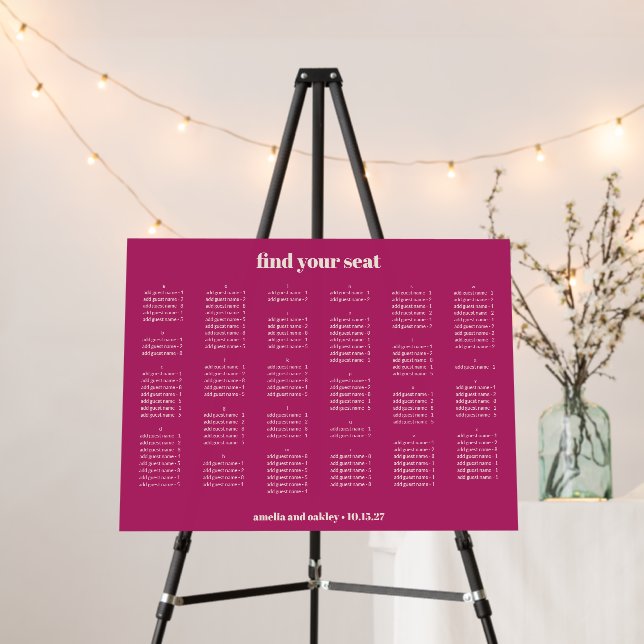 Purple Berry Wedding Seating Chart Alphabetical Foam Board (In Situ (Stand))