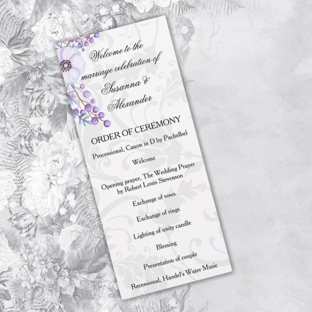 Purple Berry Wreath Floral Damask Wedding Program (Creator Uploaded)