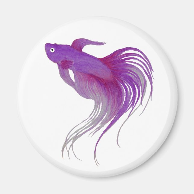 Purple Betta Fish Watercolor Magnet (Front)