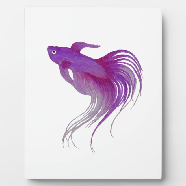 Purple Betta Fish Watercolor Plaque (Front)