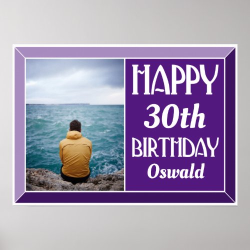 Purple Beveled Art Deco Birthday Photo Poster