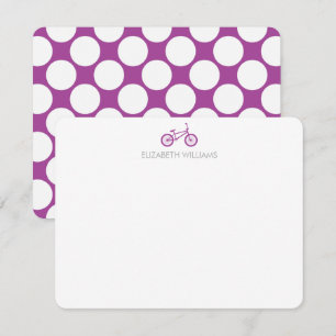 Purple Bicycle and Large Dots Custom Note Cards
