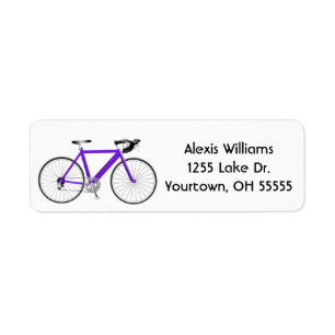 purple bicycle on white label
