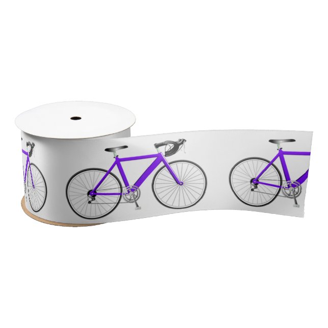 Purple Bicycle on White Satin Ribbon (Spool)