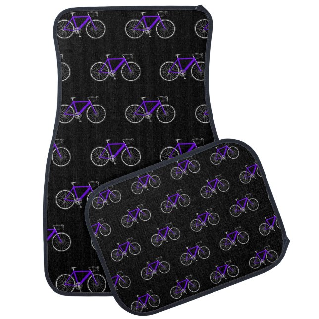 Purple Bicycles On Black  Car Floor Mat (Set)