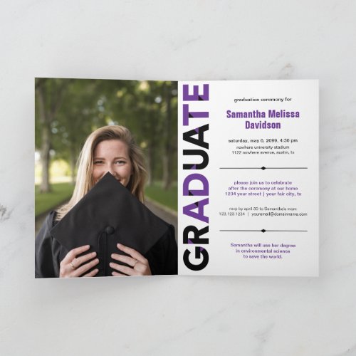 Purple Big Bold Angle_Cut Letters Graduation Invitation