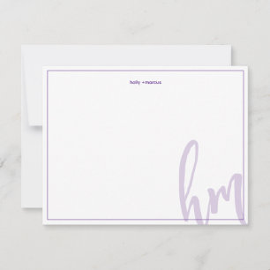 Purple Big Monogram Couple Initials Wedding Simple Note Card