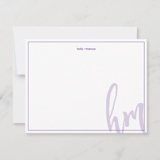 Purple Big Monogram Couple Initials Wedding Simple Note Card (Front)