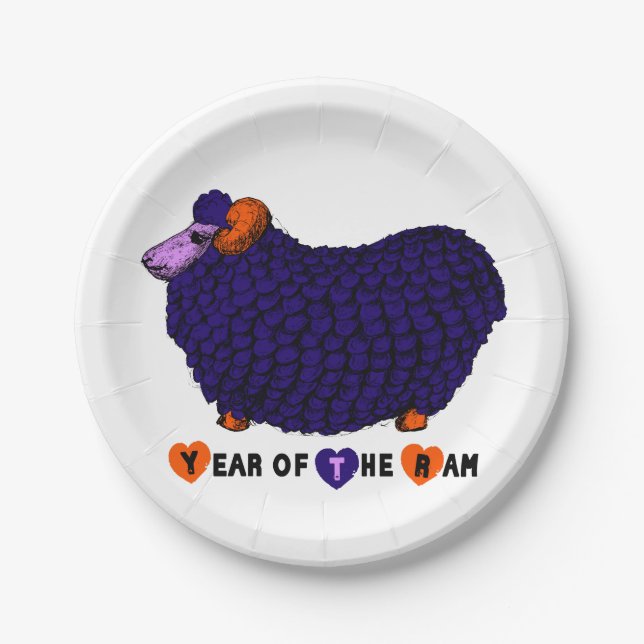 Purple Big Ram Chinese Astrology Zodiac P Plate (Front)