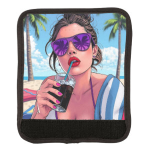 Purple Bikini, Sunglasses and Bandana Woman Luggage Handle Wrap