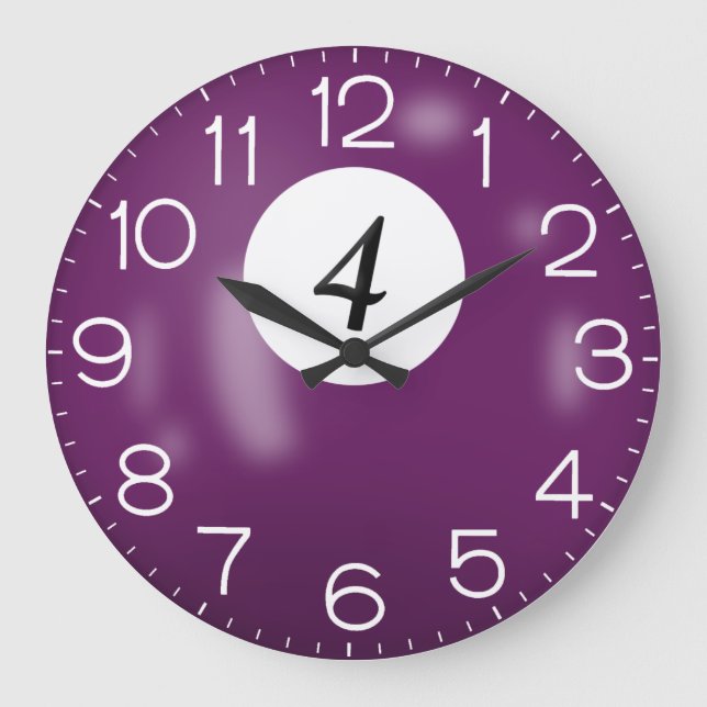 Purple Billiard #4 Ball    Large Clock (Front)